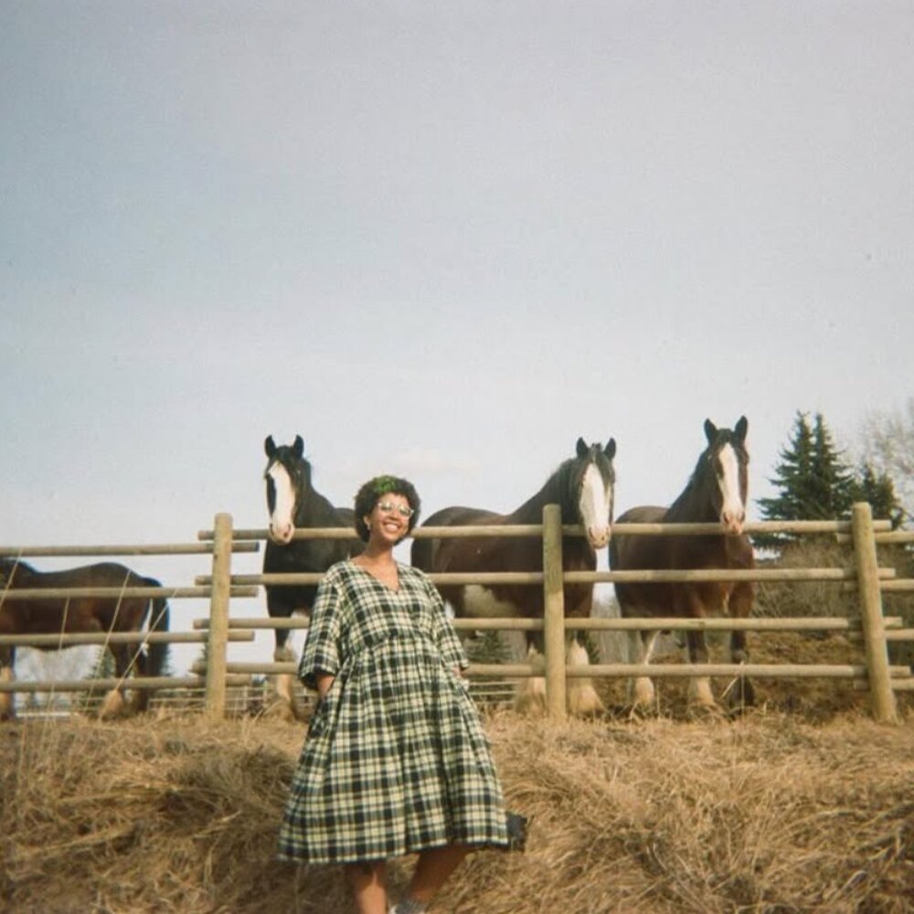 Ganni Butter Yellow & Black Plaid Midi Dress
